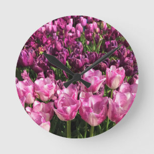 Purple & Pink Tulip Garden Bed, Oregon Runde Wanduhr
