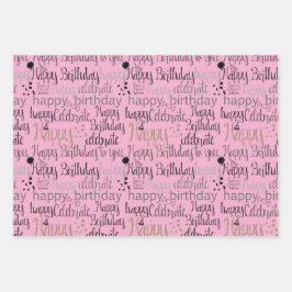 Purple Pink White Fun Happy Balloons Birthday Geschenkpapier Set