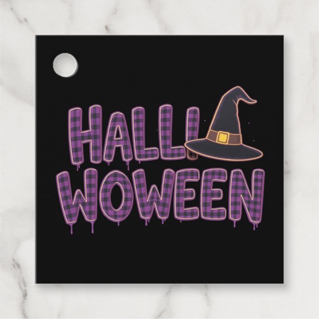 Purple Plaid Halloween Witch Hat Geschenkanhänger (Vorderseite)