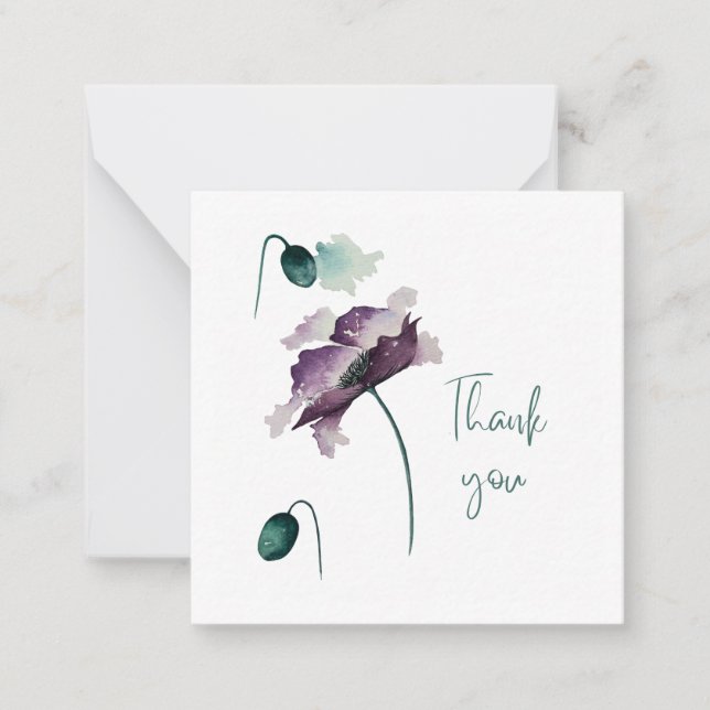 Purple Poppy Thank You Flat Notecard Mitteilungskarte (Vorderseite)