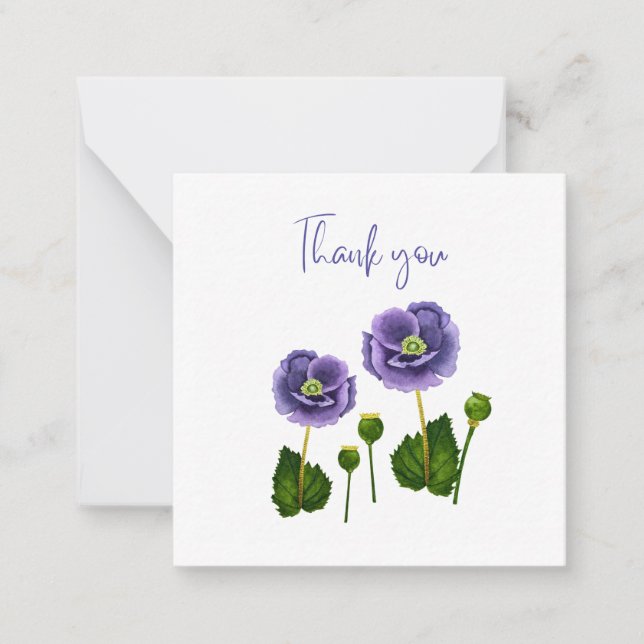 Purple Poppy Thank You Flat Notecard  Mitteilungskarte (Vorderseite)