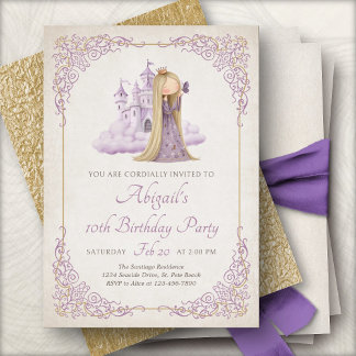 Purple Princess Fairytal Girls Birthday Einladung