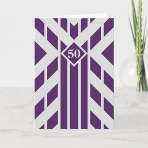 Purple Quadrangle Stripes on Grey 50th Birthday Karte