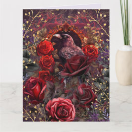 Purple Red Rose Gothic Dark Beauty Crow Raven  Karte
