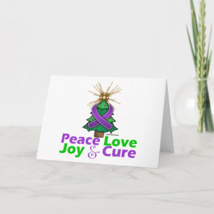 Purple Ribbon Christmas Peace Love Joy Cure Feiertagskarte