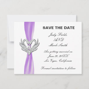 Purple Ribbon Silber Schwäne Save The Date Karte