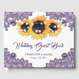 Purple Rustic Floral Lace Sunflower Wedding Gästebuch