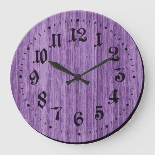 Purple Rustic Wooden Clock Große Wanduhr