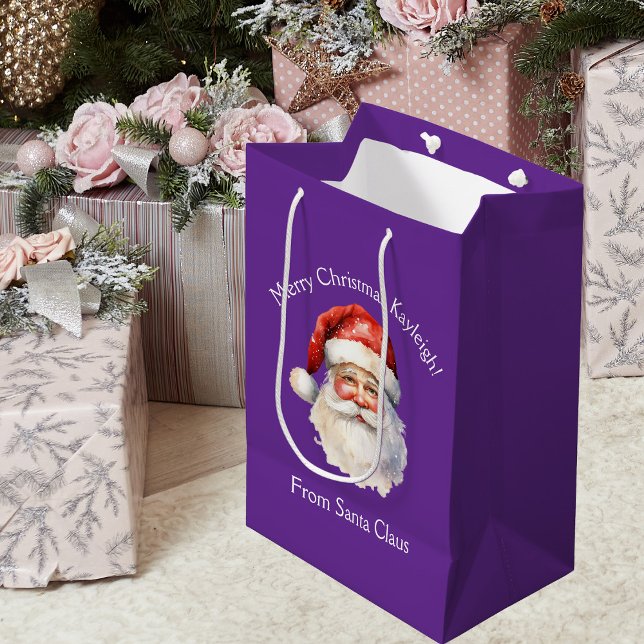 Purple Santa Claus Personalized Christmas Mittlere Geschenktüte (Von Creator hochgeladen)