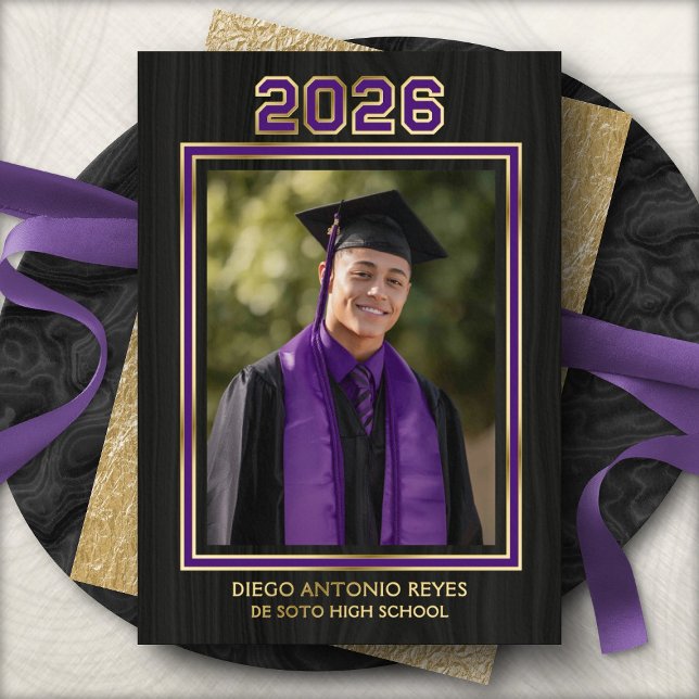 Purple School Colors Photo Graduation Announcement Folieneinladung (Von Creator hochgeladen)