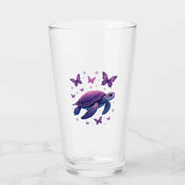 Purple - Sea Turtle Butterfly T-Shirt Glas (Vorderseite)