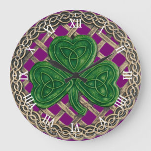 Purple Shamrock & Celtic Knots Roman Numeral Clock Große Wanduhr