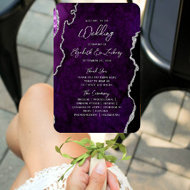 Purple Silver Agate Script Wedding Program Fächer