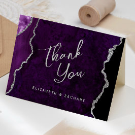 Purple Silver Agate Script Wedding Thank You Karte