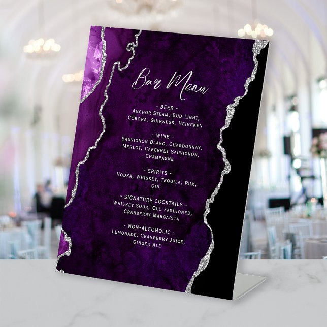 Purple Silver Agate Wedding Bar Menu Sockelschild (Von Creator hochgeladen)