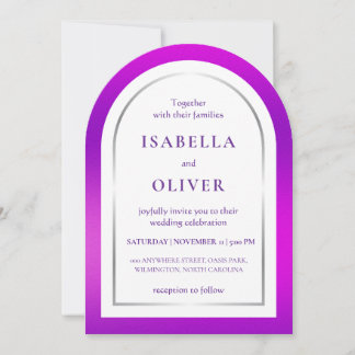 Purple silver gradient frame wedding einladung