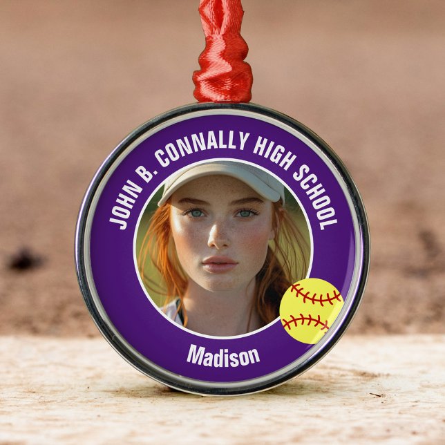 Purple Softball Player Photo High School Christmas Ornament Aus Metall (Von Creator hochgeladen)