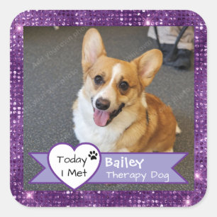 Purple Sparkle Therapiehund Heute traf ich Besuch Quadratischer Aufkleber