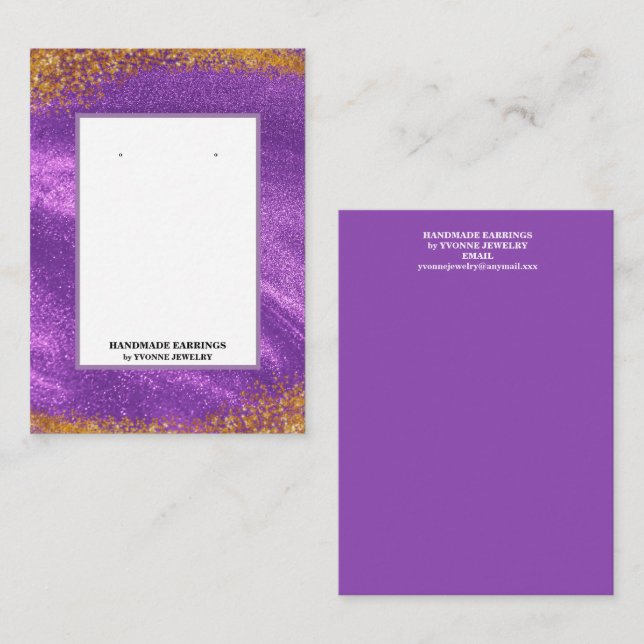 Purple Sparkles Earring Display  Business Card Visitenkarte (Vorne/Hinten)
