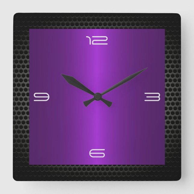 Purple Stainless Steel Modern Metal Border Quadratische Wanduhr (Vorderseite)