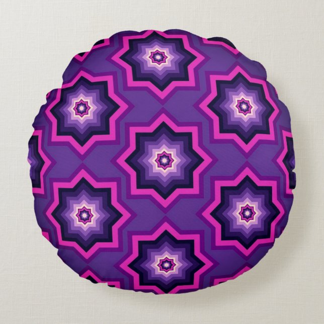 Purple Star Round Throw Pillow Rundes Kissen (Vorderseite)