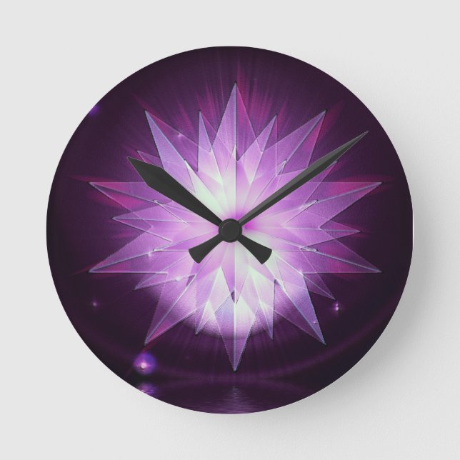 Purple Starburst Runde Wanduhr (Vorderseite)
