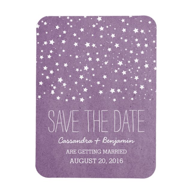Purple Starry Night Save the Date Premium Magnet (Vertikal)