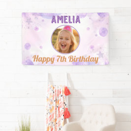 Purple Stars Girly Happy Birthday Photo Party Banner