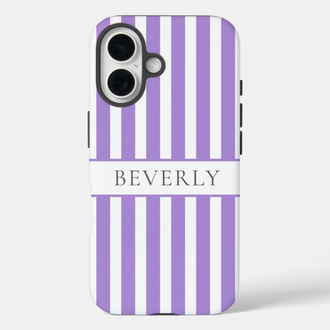 Purple striped Personalized Name  Case-Mate iPhone Hülle (Rückseite)