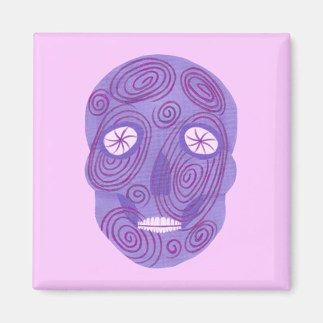 Purple Sugar Skull mit rosa Swirt Magnet (Vorne)