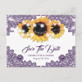 Purple Sunflower Lace Wedding Save The Date Ankündigungspostkarte