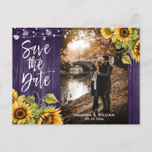 Purple Sunflower Wedding Photo Save The Date Ankündigungspostkarte