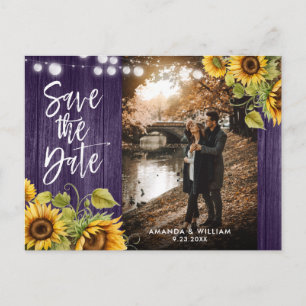 Purple Sunflower Wedding Photo Save The Date Ankündigungspostkarte