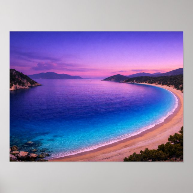 Purple Sunset Ocean Bay Poster - Vibrant Turquoise (Vorne)