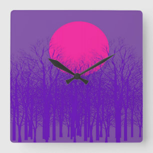 Purple Sunset Quadratische Wanduhr