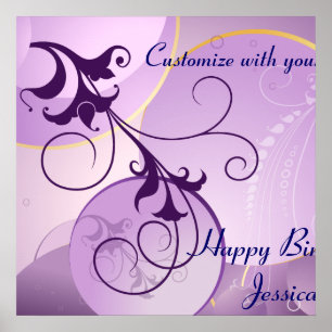 Purple Swirls Birthday Banner Poster