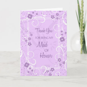 Purple Swirls Thank You Maid of Honor Card Dankeskarte
