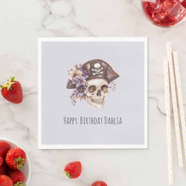 Purple Tan Floral Skull Birthday Serviette (Beispiel)