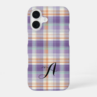 Purple Tartan Plaid Monogram Design iPhone 16 Hülle