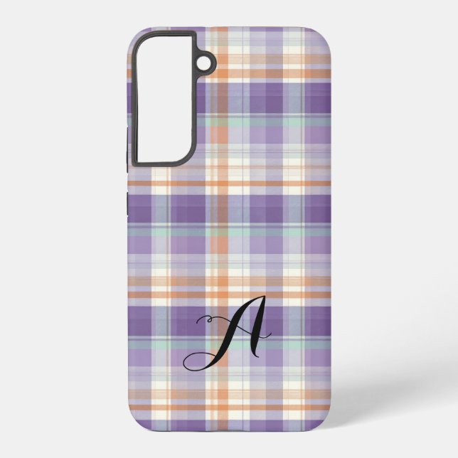 Purple Tartan Plaid Monogram Design Samsung Galaxy Hülle (Rückseite)