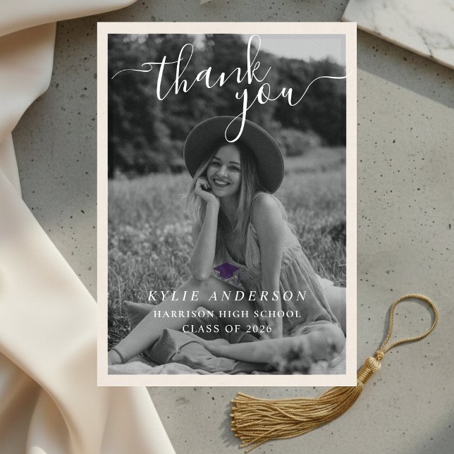 Purple Tassel Senior Photo High School Graduation  Dankeskarte (Purple Tassel Senior Photo High School Graduation Thank You Card)