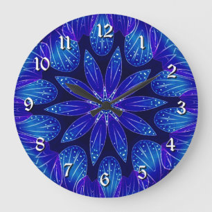Purple & Teal Petals Mandala Große Wanduhr