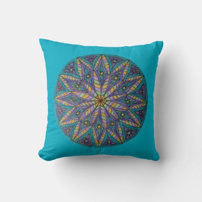 Purple/Teal Starburst Mandala Throw Pillow Kissen (Vorderseite)