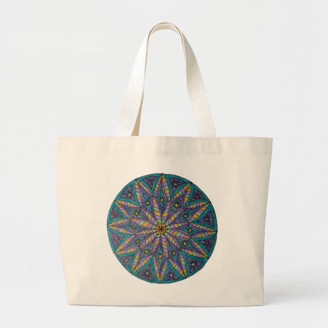 Purple/Teal Starburst Mandala Tote Bag Jumbo Stoffbeutel (Vorne)