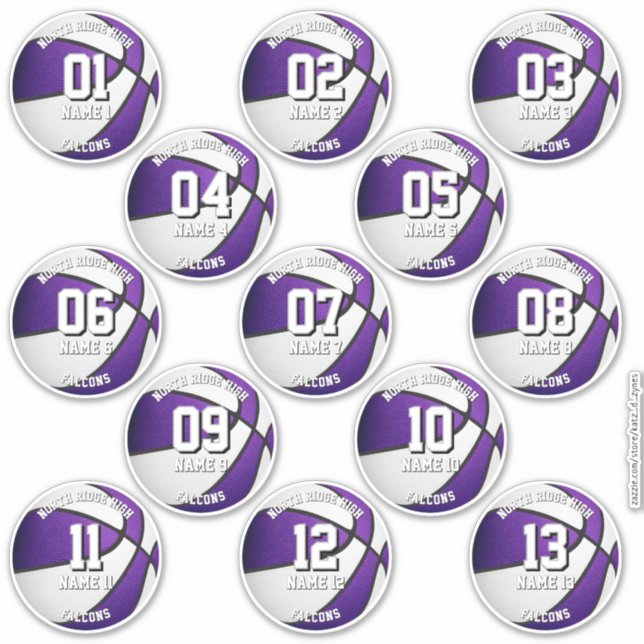 purple team colors gifts 13 basketball stickers aufkleber (Vorderseite)