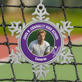 Purple Tennis Player Photo High School Spirit Schneeflocken Zinn-Ornament
