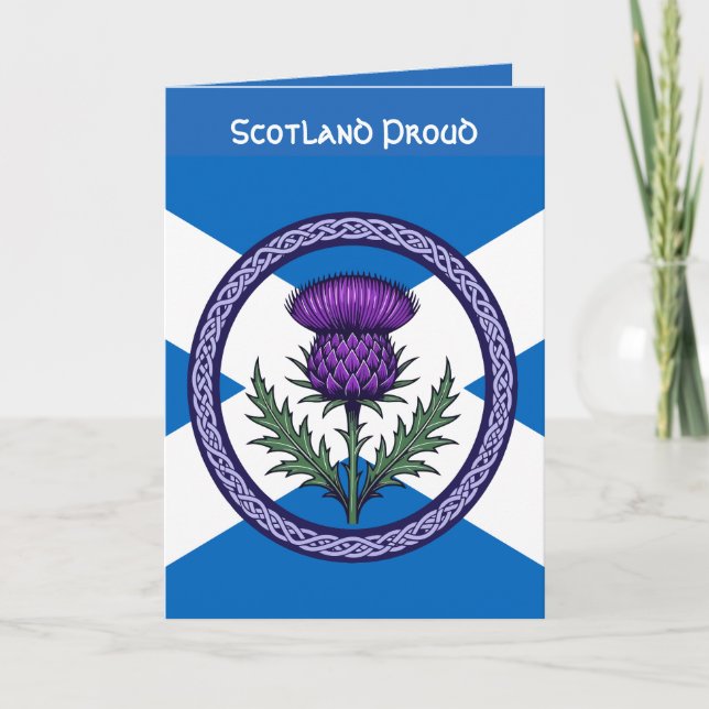 Purple Thistle and Saltire Framed by Celtic  Karte (Vorderseite)