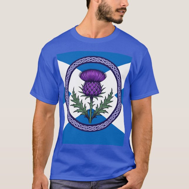 Purple Thistle and Saltire Framed by Celtic  T-Shirt (Vorderseite)