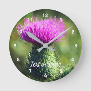 Purple Thistle Flower Personalized   Runde Wanduhr