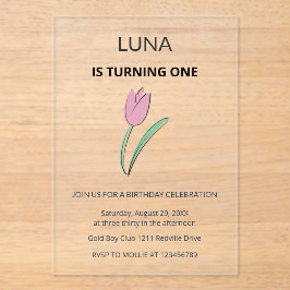 Purple Tulip Floral Girl Kids First Birthday  Acryleinladungen